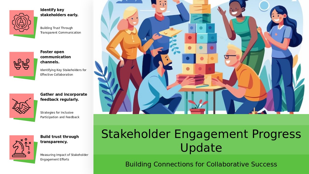 PowerPoint template for Stakeholder Engagement in Progress, featuring professional presentation slides for tracking organizational goals.