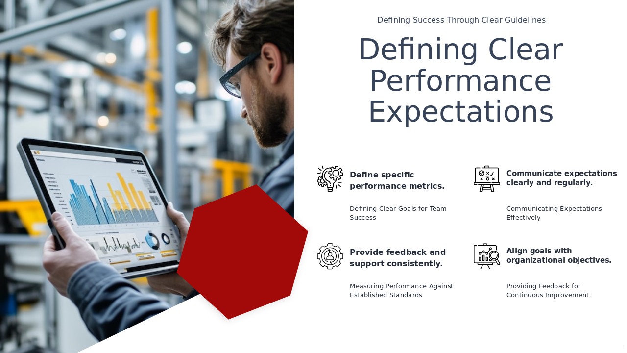 PowerPoint template for clarity in performance expectations with clear roles and responsibilities slides for professional presentations.