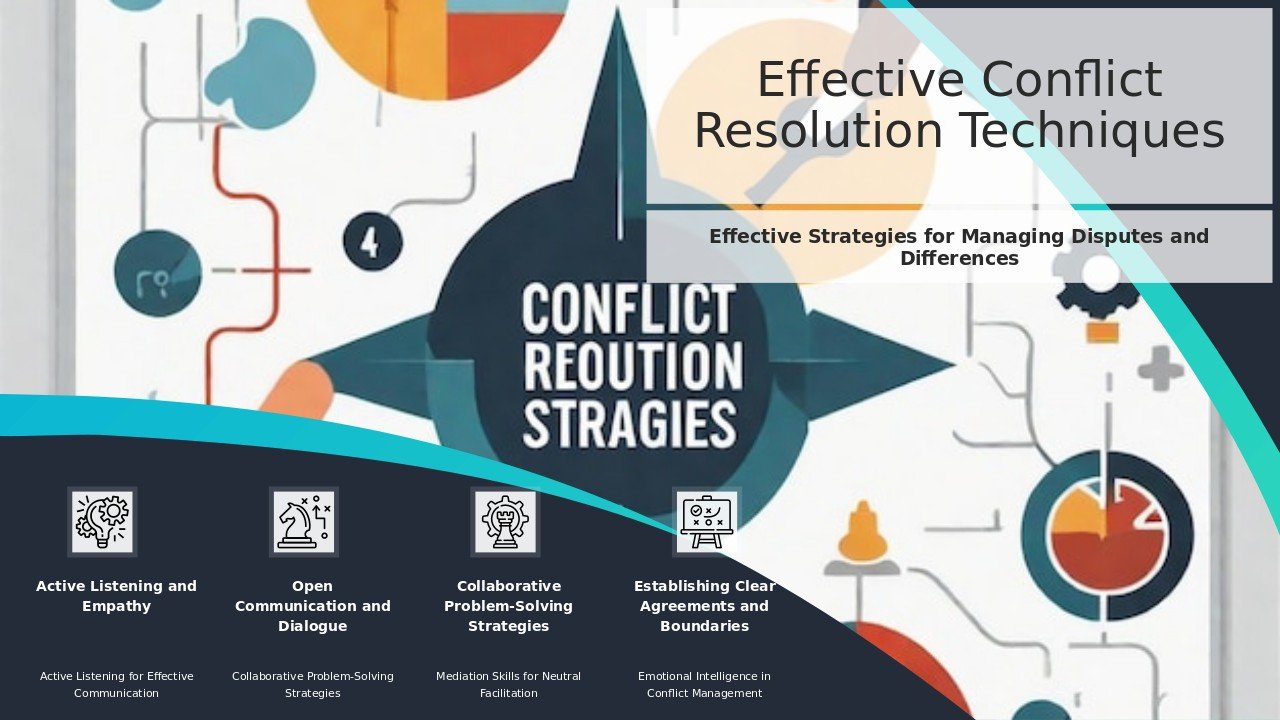 Professional PowerPoint template for Techniques for Conflict Resolution, featuring effective conflict resolution slides and teamwork presentation design.