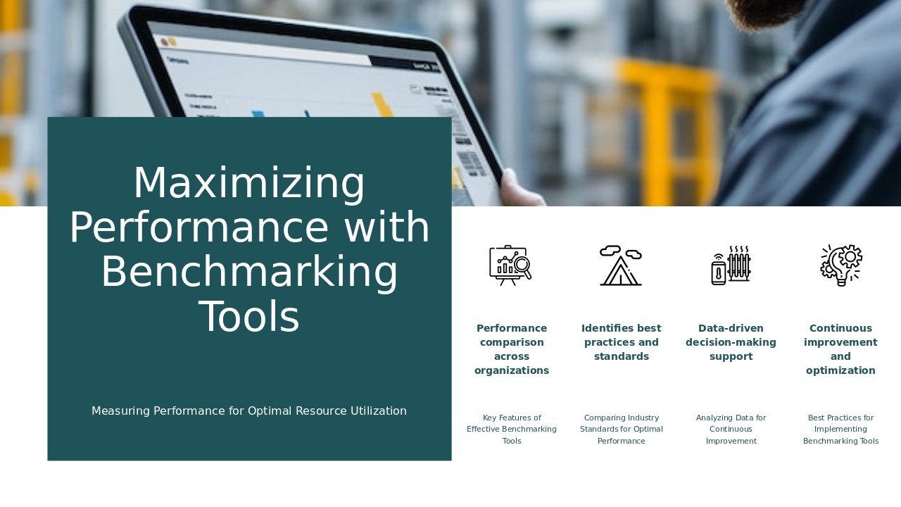Professional PowerPoint template for efficiency benchmarking tools featuring performance metrics and operational efficiency assessment slides.