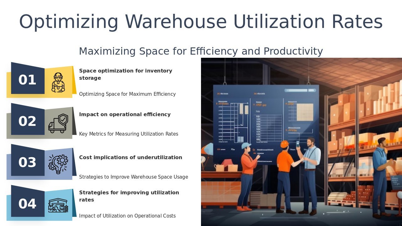 Professional PowerPoint template for warehouse utilization rates, featuring key performance metrics and logistics performance metrics presentation.