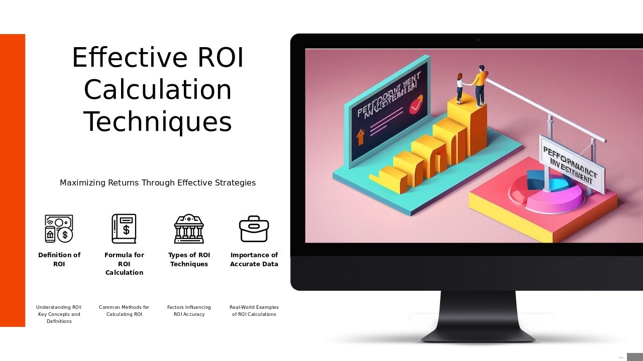 Professional PowerPoint template for ROI Calculation Techniques with effective financial analysis PowerPoint designs and ppt slides.