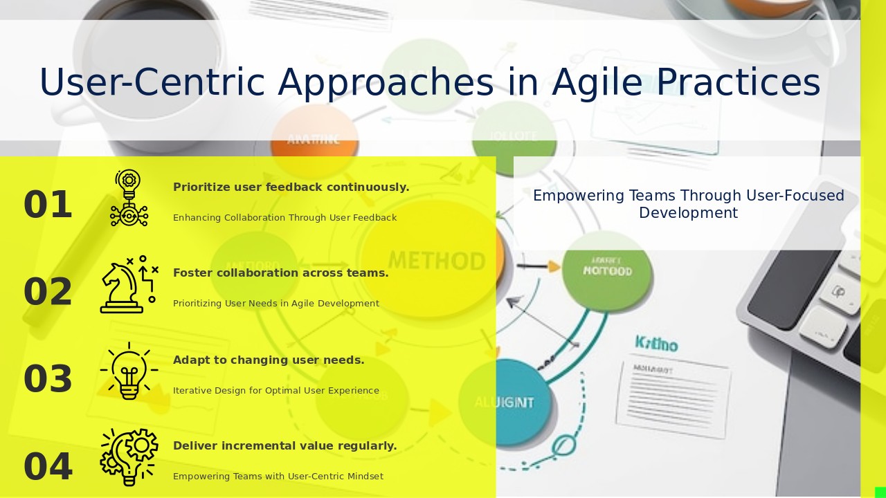 PowerPoint template for User-Centric Agile Practices, featuring customizable agile methodology slides and professional presentation design.