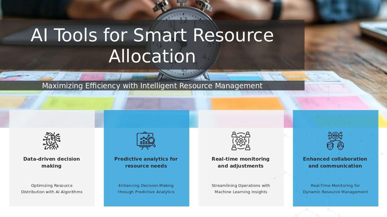 PowerPoint template featuring AI tools for efficient resource allocation, ideal for professional presentations and resource management strategies