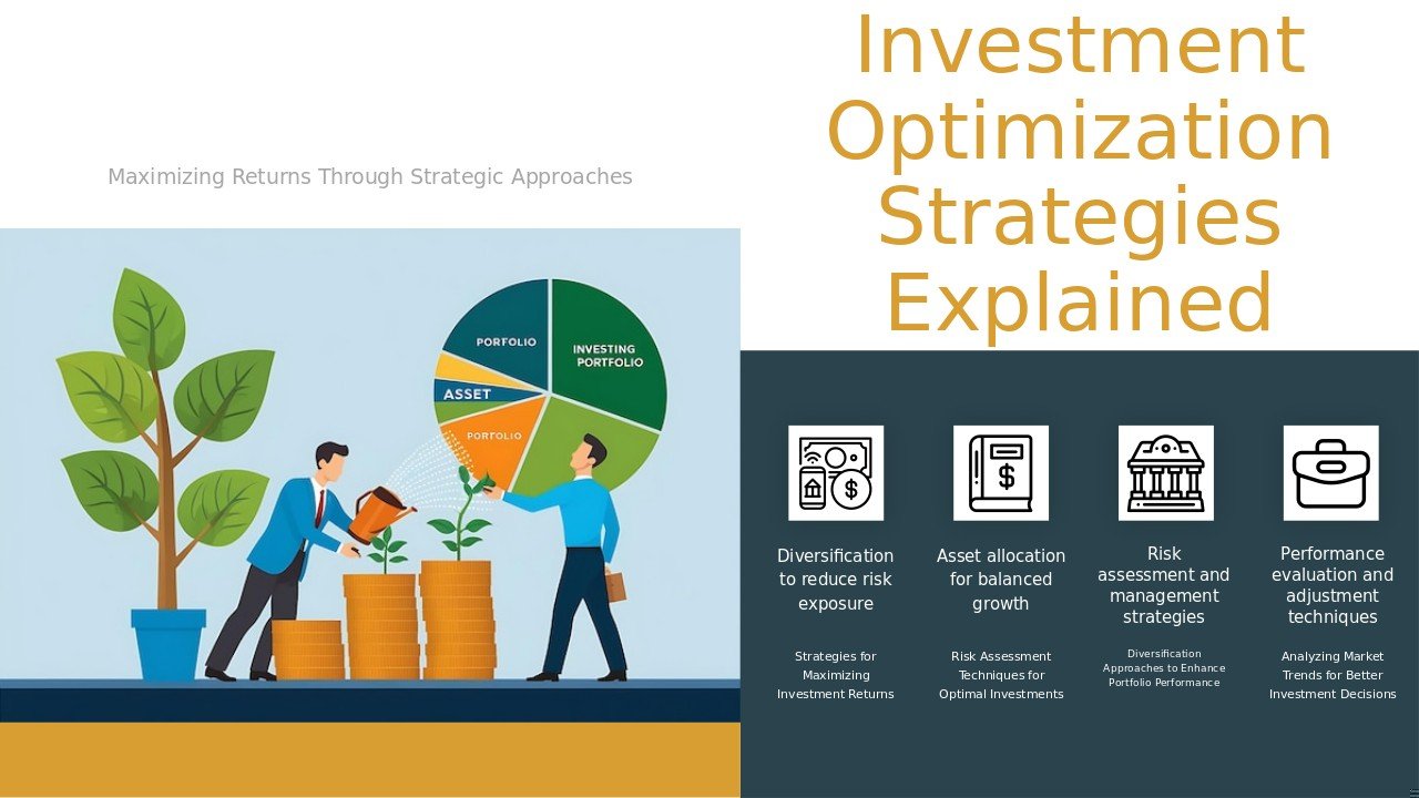 Professional presentation PowerPoint template for Investment Optimization Methods with detailed ppt slides for financial resource management