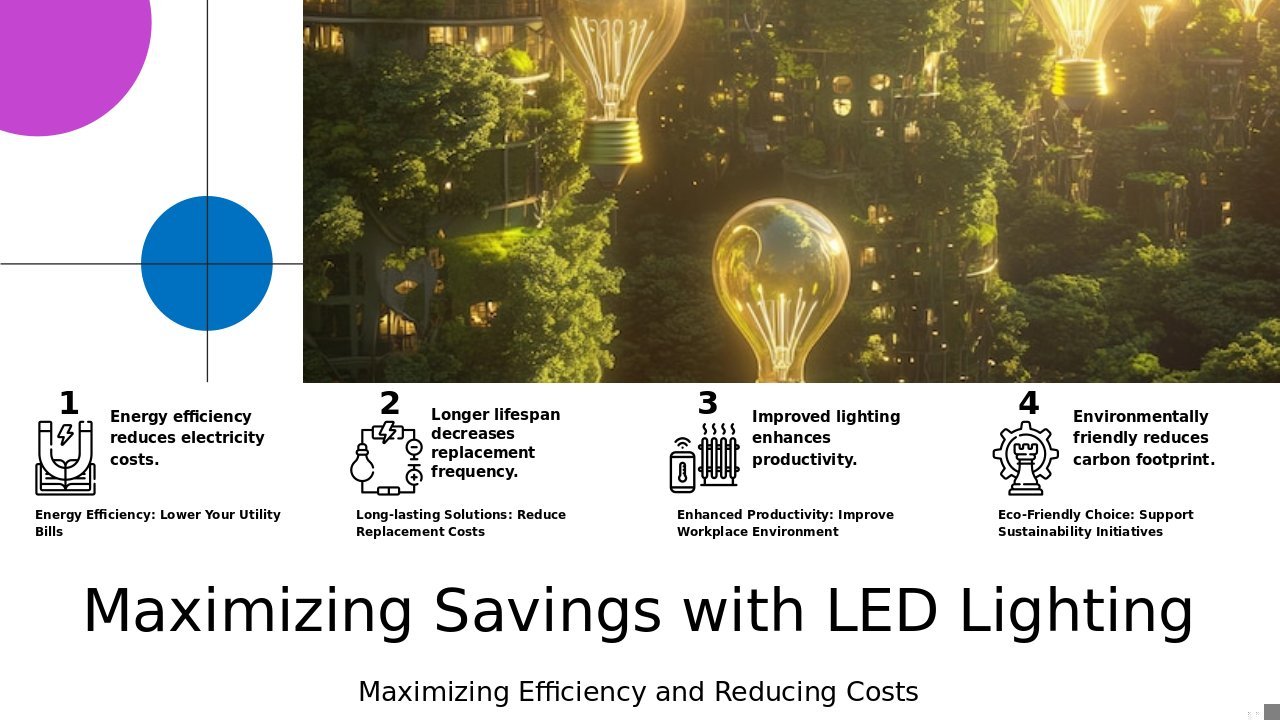 Professional presentation for LED Lighting for Business Savings, featuring resource optimization PowerPoint template and energy consumption presentation slides.