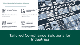 PowerPoint template designed for a professional presentation on industry-specific compliance solutions and regulatory frameworks.