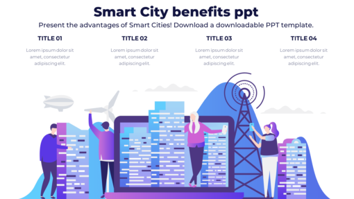 Smart City benefits ppt - Present the advantages of Smart Cities! Download a downloadable PPT template.