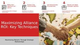 PowerPoint template for Alliance ROI Calculation Techniques with ppt slides on strategic alliance performance metrics and success metrics.