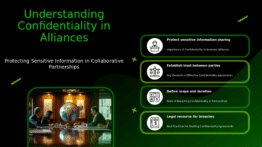 Professional PowerPoint template for confidentiality agreements in alliances, ideal for strategic alliances presentation and legal considerations.