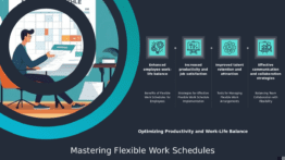 Flexible Work Schedules Management PowerPoint template for a professional presentation on remote workforce strategies and employee management.