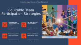 PowerPoint template for balancing participation among team members in engaging team meeting presentations using effective meeting agenda template.