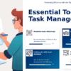 PowerPoint template for Tools for Task Management Success featuring effective task management templates and team leadership elements.