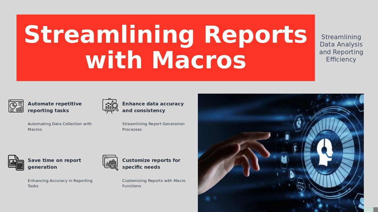 PowerPoint template for using macros for reports, designed to create professional presentations and automate repetitive tasks.