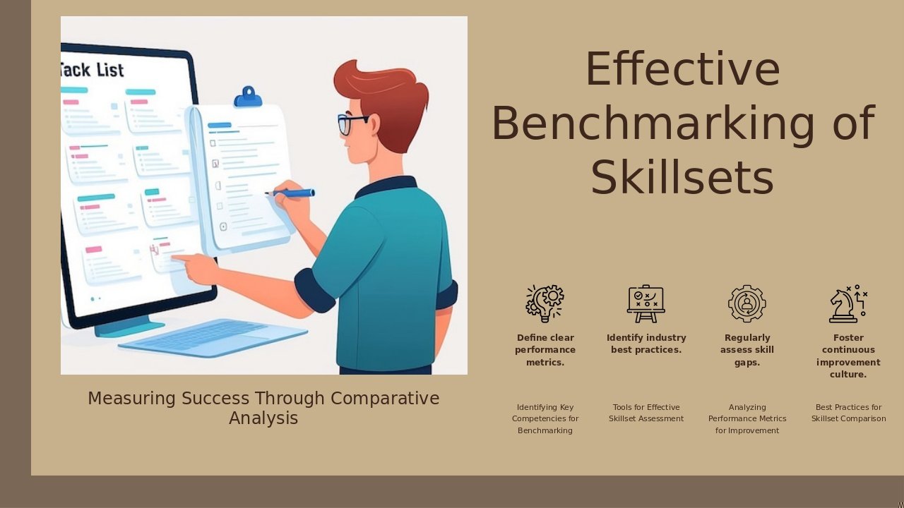PowerPoint template for benchmarking skillsets effectively with skills assessment and evaluation slides for a professional presentation.