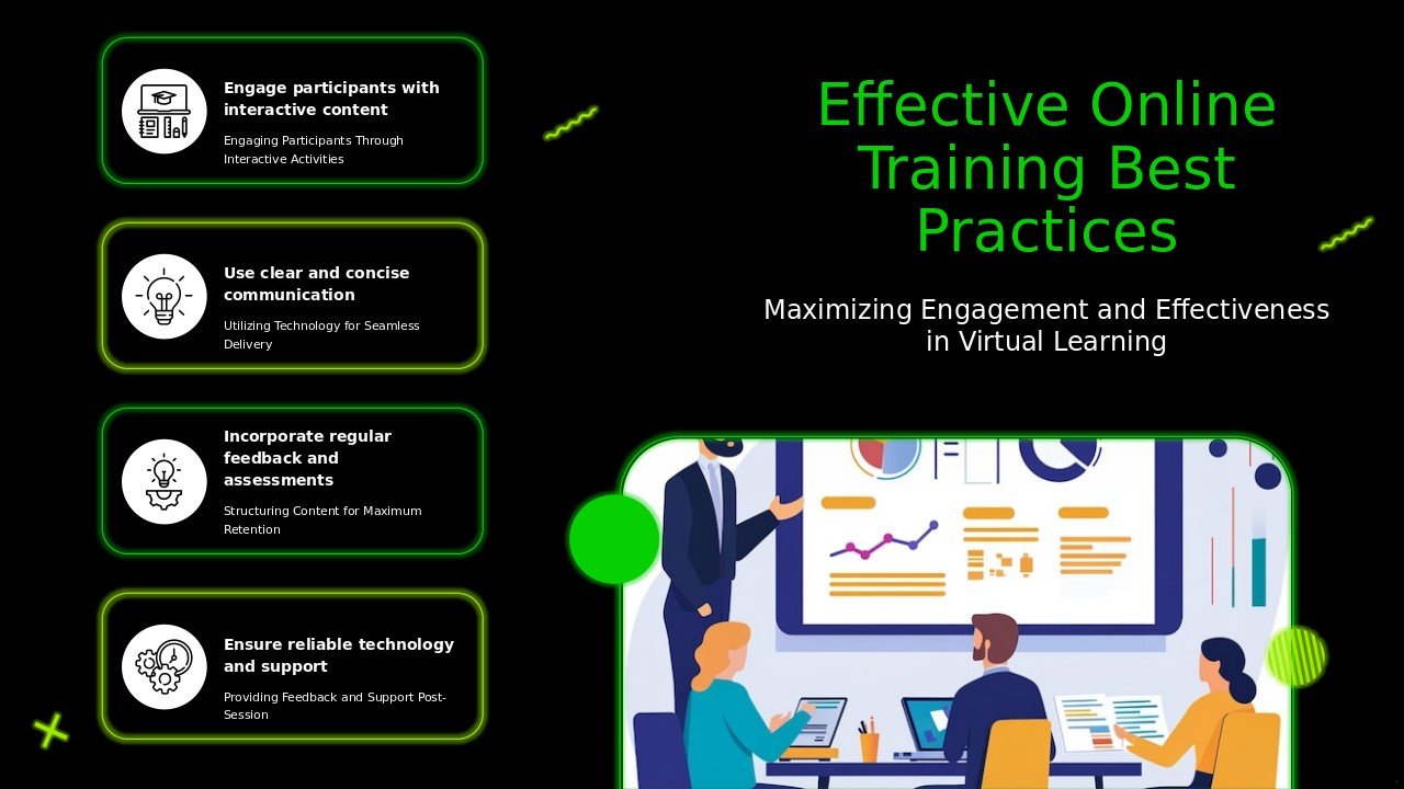 PowerPoint template showcasing best practices for online training sessions with effective remote training presentation ideas.