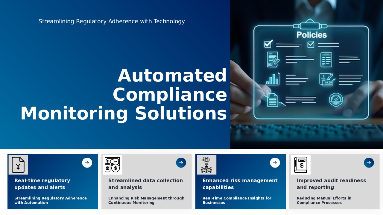 PowerPoint template for Automated Compliance Monitoring Solutions featuring professional presentation ppt slides and vendor management designs.