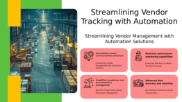 PowerPoint template for Automation Tools for Vendor Tracking, featuring professional presentation slides for vendor management software.