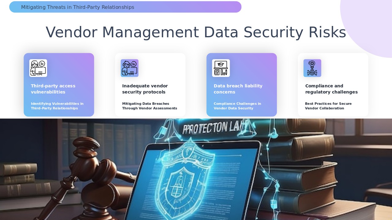 Professional PowerPoint template for a data security risks in vendor management presentation with detailed ppt slides and checklist.