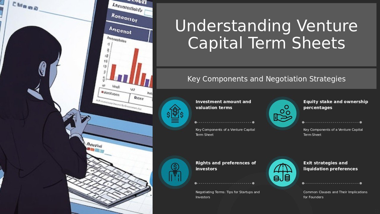 PowerPoint template for Venture Capital Term Sheets, designed for a professional presentation with investor pitch deck slides and valuation techniques.