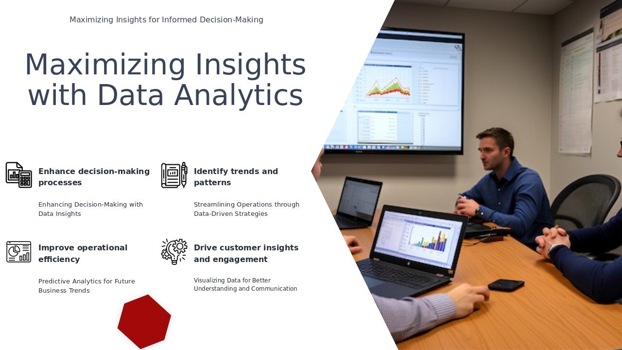 Professional PowerPoint template for leveraging data analytics tools in presentations, featuring workflow optimization and continuous improvement strategies.