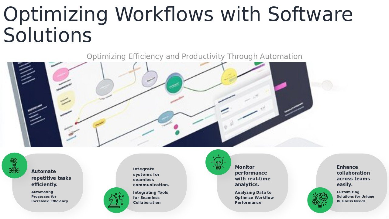 PowerPoint template for scaling workflows with software solutions, ideal for professional presentations and workflow management software templates.