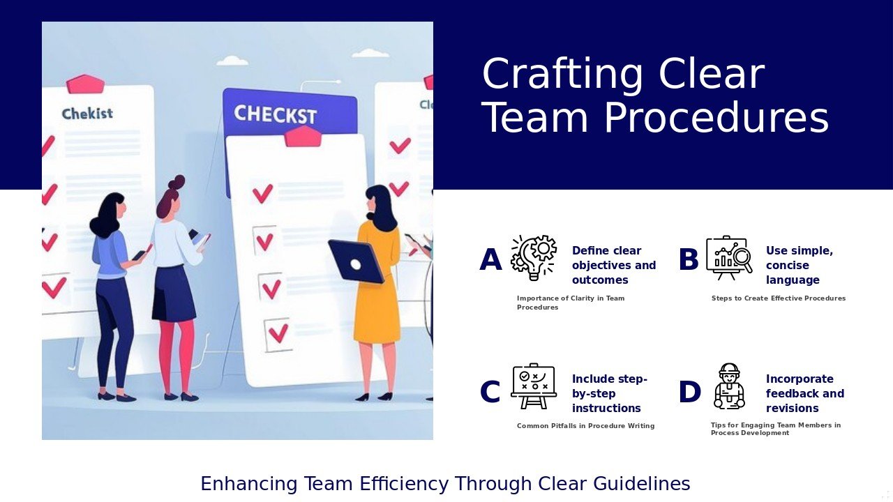 PowerPoint template for Writing Clear Procedures for Teams featuring professional presentation slides and standard operating procedures design