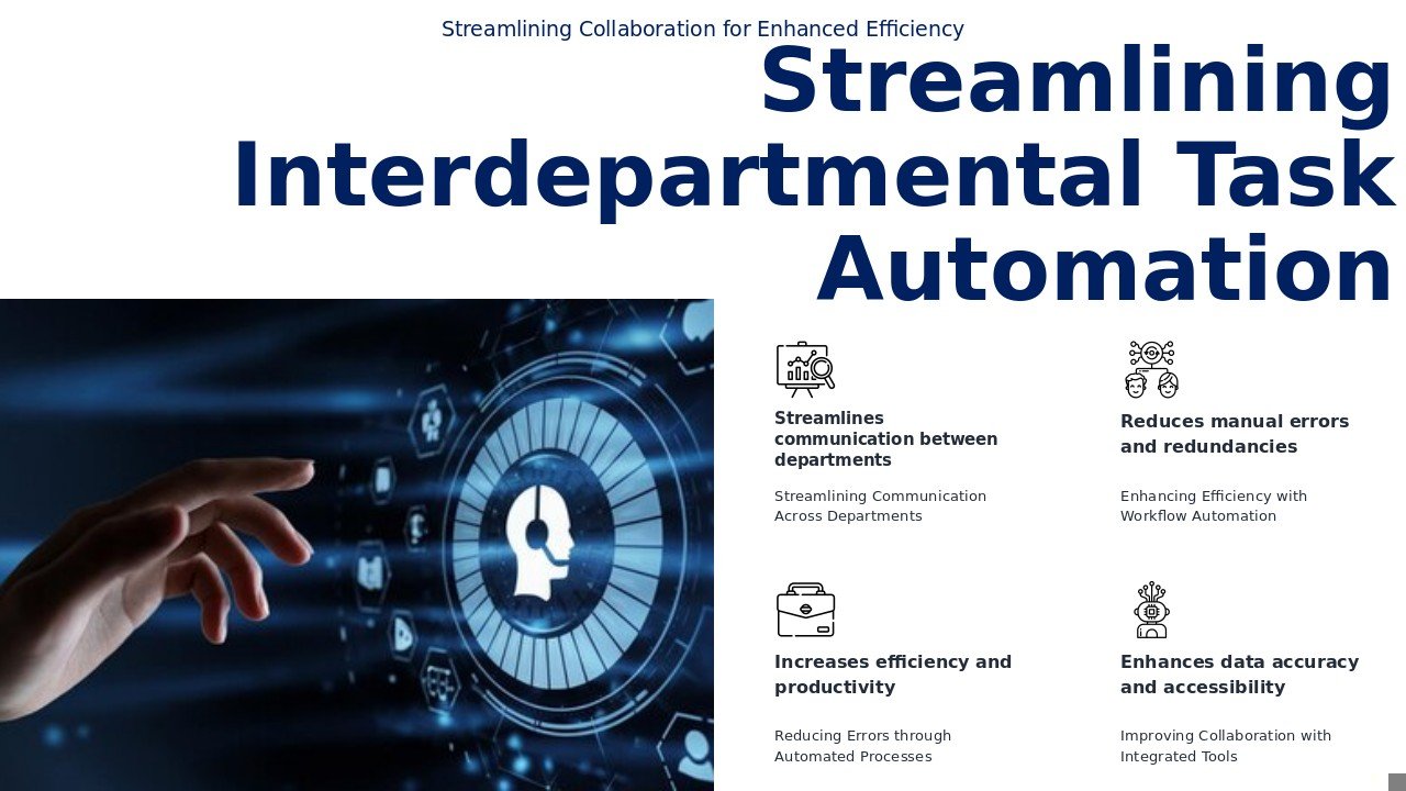 Professional PowerPoint template for automating interdepartmental tasks and enhancing team efficiency with effective workflow integration.