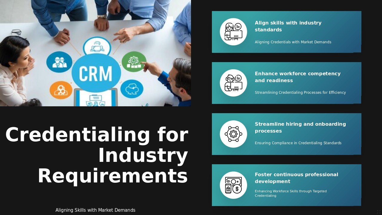 Professional presentation on credentialing for industry needs with a versatile PowerPoint template for educational partnerships.