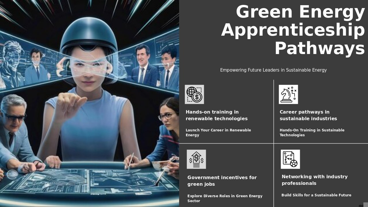 Professional PowerPoint template for Green Energy Apprenticeship Opportunities showcasing industry training presentation design and workforce development.