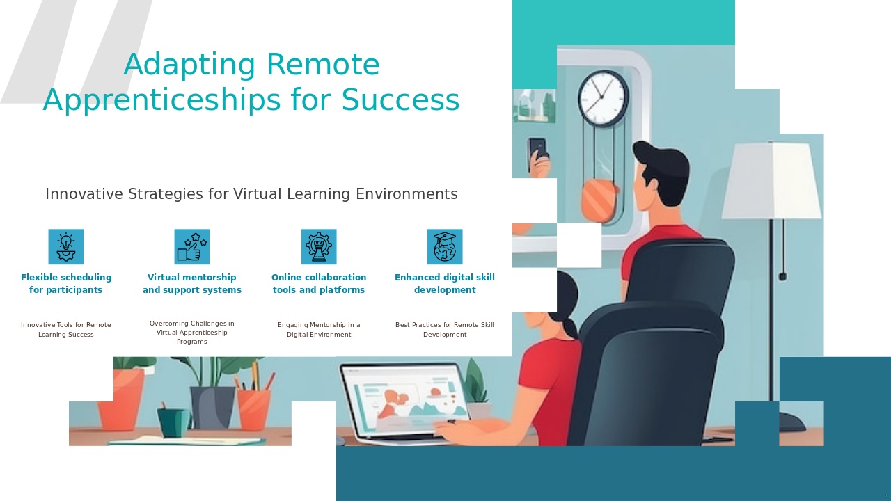 PowerPoint template for Remote Apprenticeship Adaptations, featuring professional presentation slides for workforce development training