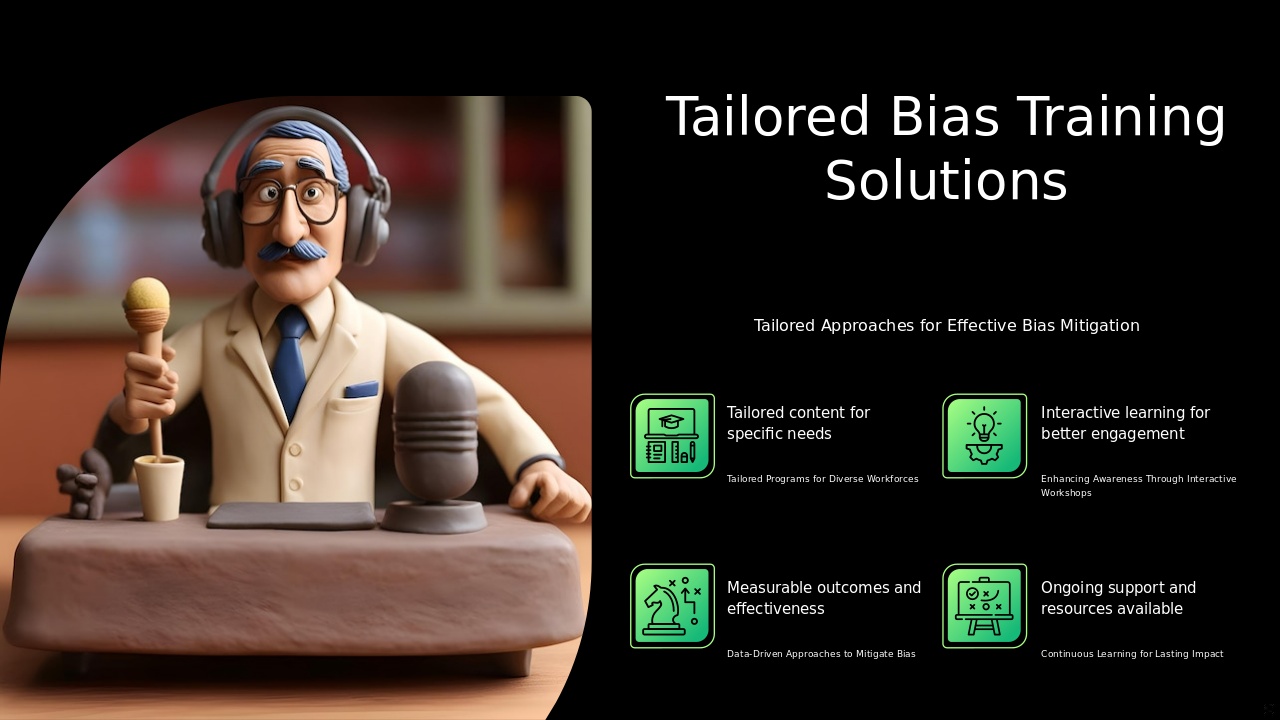 Custom Bias Training Solutions PowerPoint template for a professional presentation focusing on diversity training slide deck and unconscious bias themes