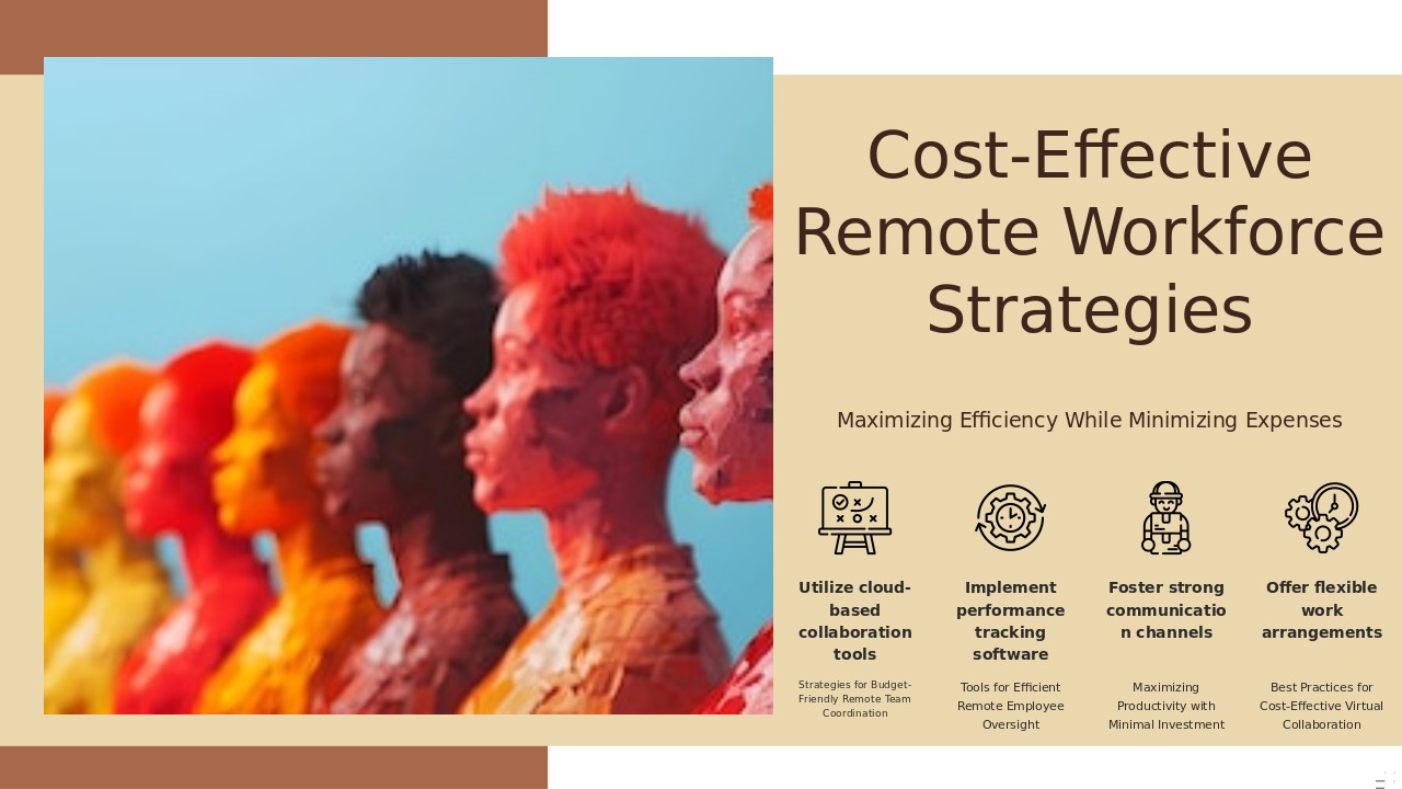 PowerPoint template for cost-effective remote workforce management with professional presentation and effective remote team strategy.