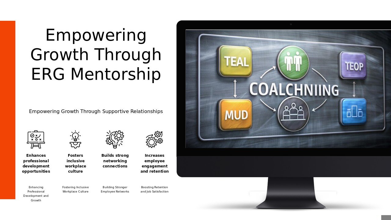 Benefits of ERG Mentorship PowerPoint Template for Professionals 3 PowerPoint template showcasing benefits of ERG mentorship for a professional presentation on workplace diversity initiatives.