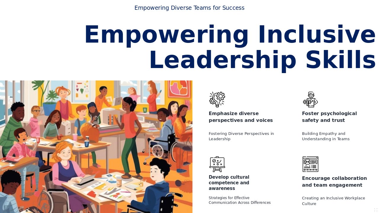PowerPoint template for Inclusive Leadership Training featuring professional presentation design and diverse workplace engagement slides.
