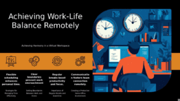PowerPoint template for a professional presentation on Work-Life Balance in Remote Jobs with practical productivity tips.