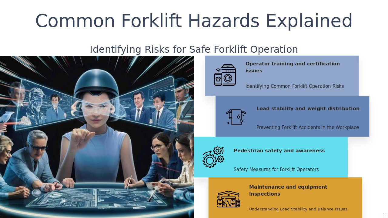 PowerPoint template for a professional presentation on common forklift hazards explained for workplace safety training.