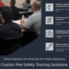 Custom Fire Safety Training Plans PowerPoint template for professional presentations with fire safety training slides and custom designs.
