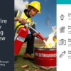 Professional PowerPoint template for Digital Fire Safety Training Modules with interactive safety training slides and download options.